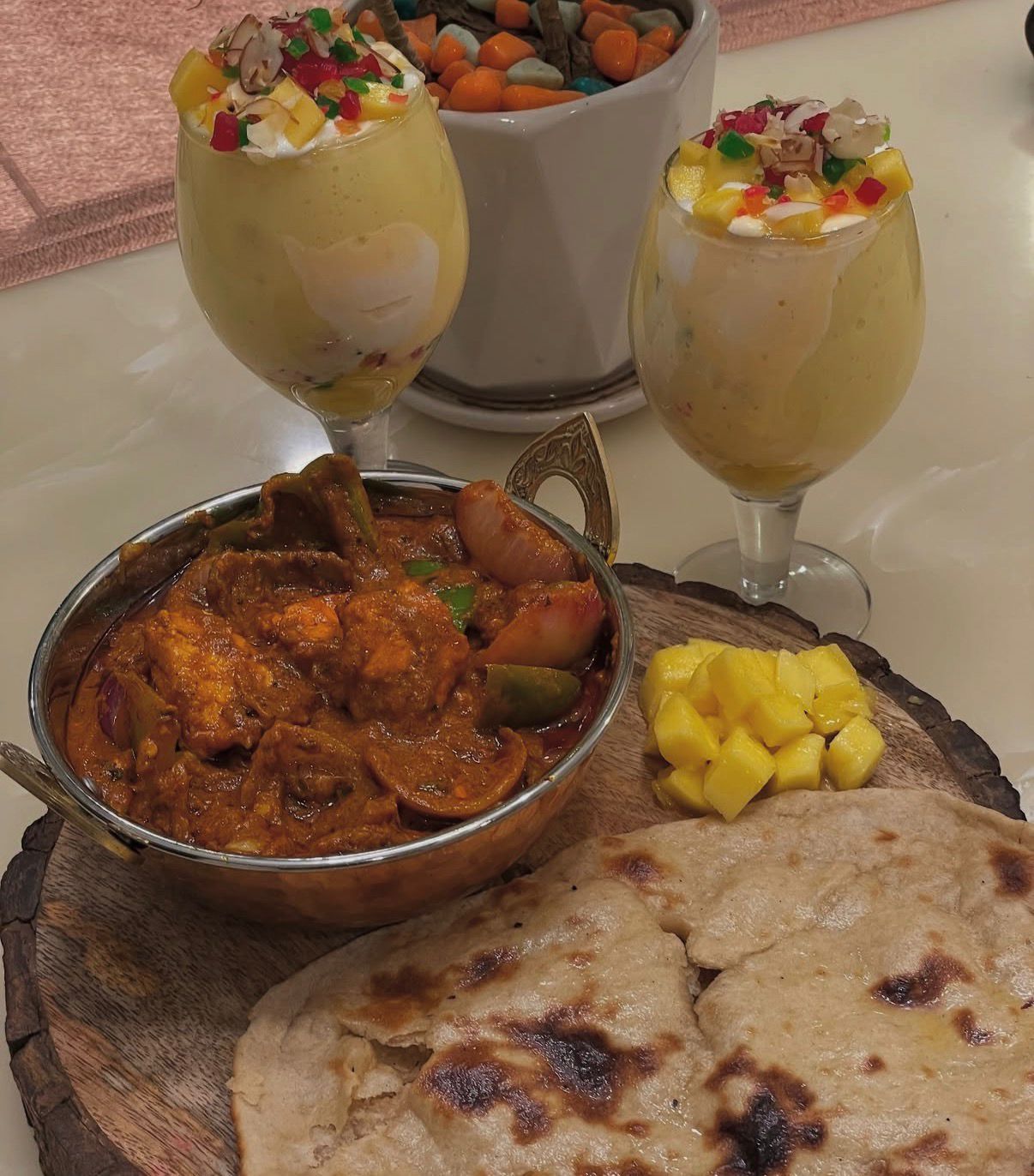 Paneer Curry with Roti & Mango Lassi