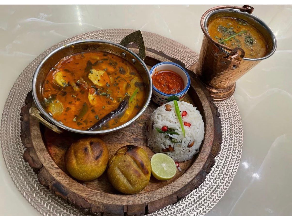 Traditional Thali - Dal, Rice, Baati